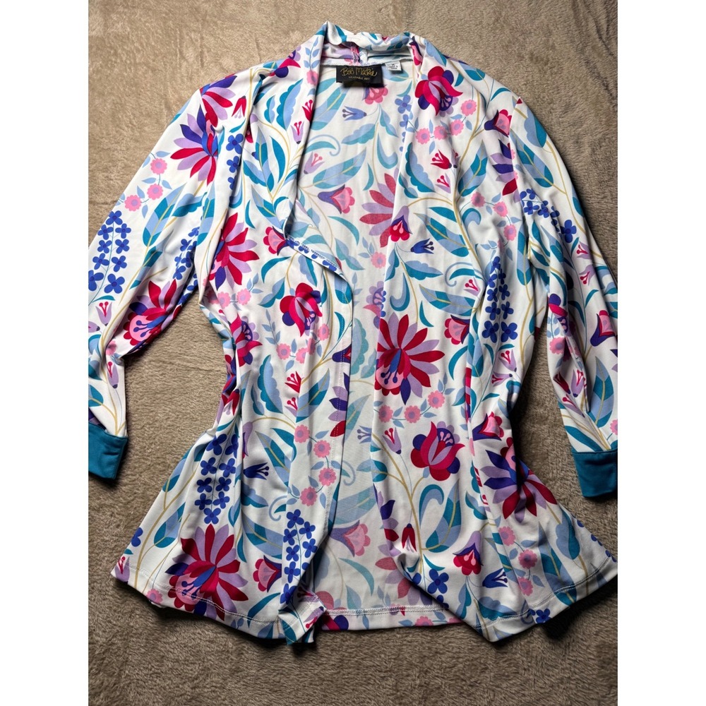 Bob Mackie‎ Wearable Art Floral Open Front Cardigan Medium Layering Garden
